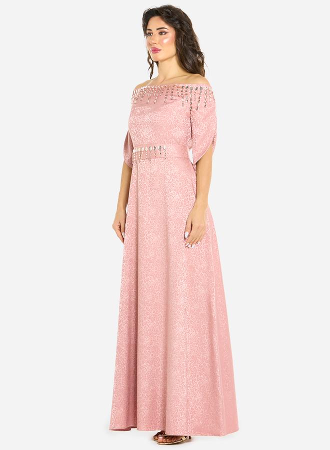 House of Moda Women Embellished Off Shoulder Gown Dress - Image 2